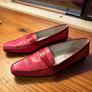 Tod's Pink and Red Leather Loafers Size 39 Women's